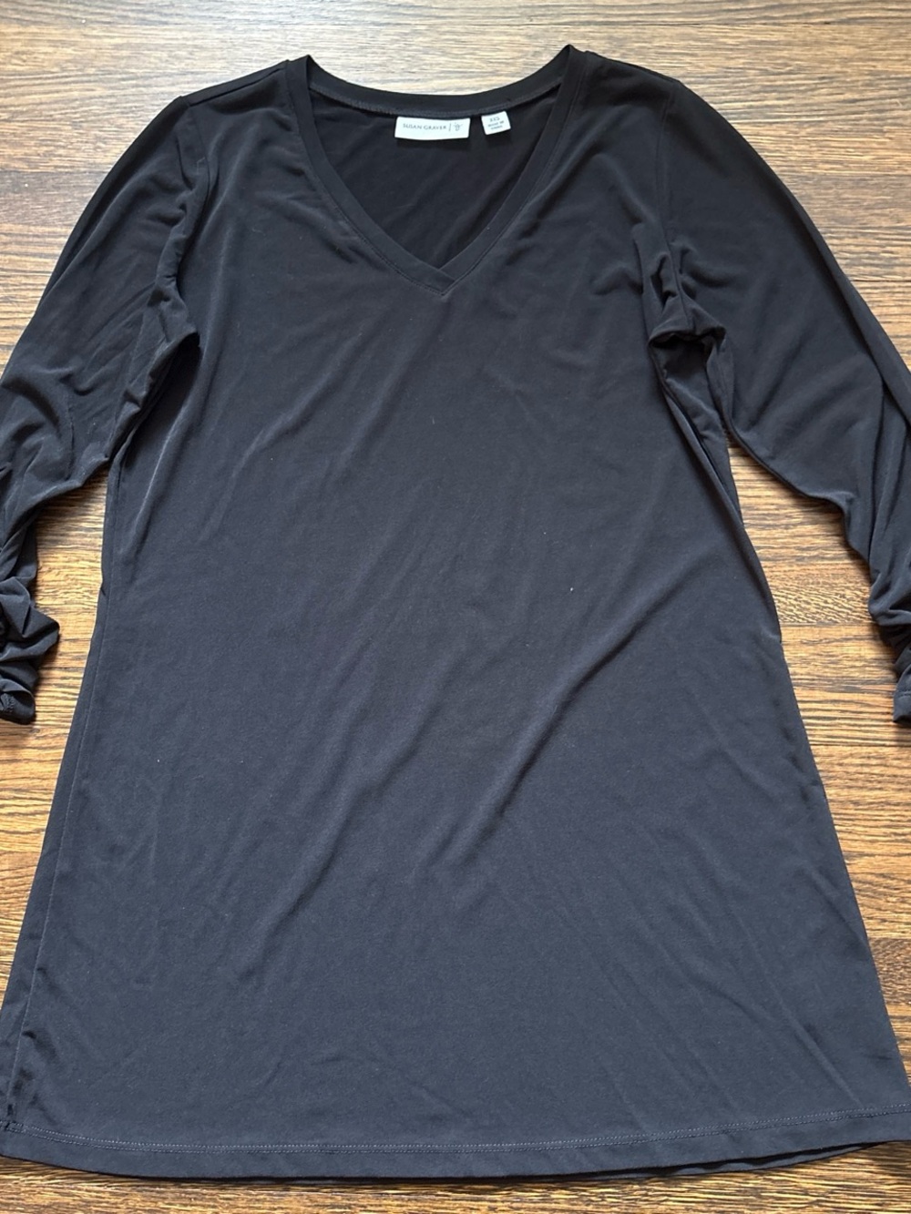 Susan Graver Black V-Neck 3/4 length Sleeve Top